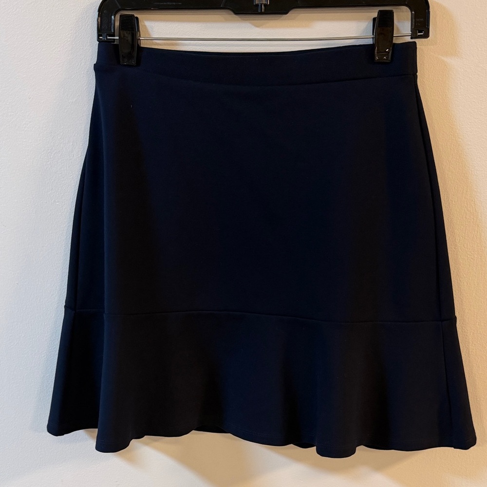 LOFT Navy A-Line Ruffle-Hem Skirt